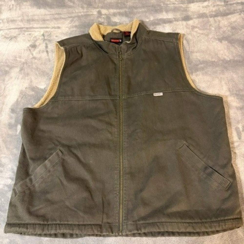 Wolverine Mens XXL Olive Green Canvas Sherpa Lined Heavy Full Zip Work Vest